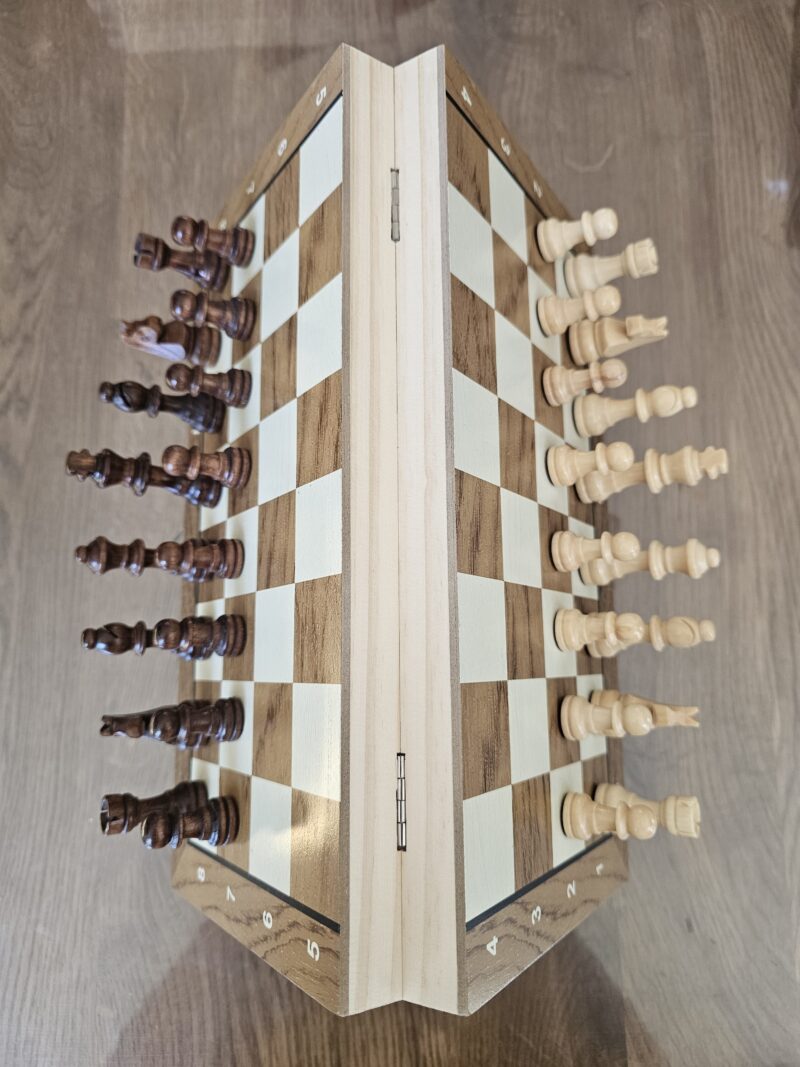 Jeu d'échecs et de dames de voyage pliable en bois 29 x 29 cm – Image 4